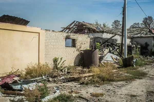 Borova, Ukrayna, 28 Eylül 2024 Borova şehri. Rusya ile savaş sırasında, Borova şehri füzeler tarafından tehdit edildi. Altyapı ve binalar birincil hedeflerdir.
