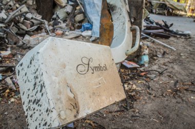 Sumy, Ukraine, September 30, 2024 Aftermath of the Russian attack of The Saint Panteleimon  medical center in Sumy killing at least eight people. The hospital was hit by Shahed kamikaze drones. clipart