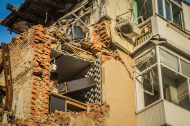 Sumy, Ukrayna, Ekim 04, 2024 Sumy Şehri. Rusya ile savaş sırasında Sumy şehri füzeler tarafından tehdit edildi. Altyapı ve binalar birincil hedeflerdir.