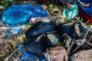 Koh Lanta, Tayland, 25 Aralık 2024 Tayland 'ın güney kıyısında geleneksel balıkçı teknesi. Balıkçılar yükselen gelgitin tekneleri alıp bütün gün işe gitmesini bekliyorlar..