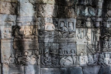 Siem hasadı, Kamboçya, 14 Ocak 2025 Angkor 'da inşa edilen Hindu-Budist bir Budist olan Angkor Wat kompleksindeki Bayon tapınağının mimarisi..