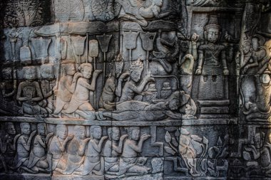 Siem hasadı, Kamboçya, 14 Ocak 2025 Angkor 'da inşa edilen Hindu-Budist bir Budist olan Angkor Wat kompleksindeki Bayon tapınağının mimarisi..
