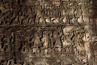 Siem hasadı, Kamboçya, 14 Ocak 2025 Angkor 'da inşa edilen Hindu-Budist bir Budist olan Angkor Wat kompleksindeki Bayon tapınağının mimarisi..