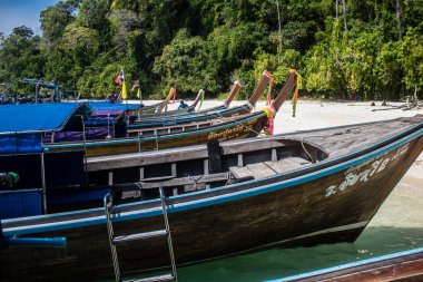 Krabi, Tayland, 07 Ocak 2025 Tayland, Tayland 'ın güneyinde yaygın olarak görülen bir teknedir. Turistleri taşımak da dahil olmak üzere çeşitli amaçlar için kullanılır..