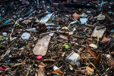Koh Rong, Kamboçya, 22 Ocak 2025 Çöp ve plastik atık denize dökülüyor ve Kamboçya 'daki Koh Rong' un beyaz kumsallarına dökülüyor. Plastik kirliliği gezegenin her yerinde bulunur..
