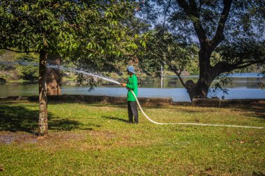 Siem hasadı, Kamboçya, 21 Ocak 2025 Angkor Wat kompleksindeki Hindu-Budist işçiler, antik Khmer başkenti Angkor 'da kurulmuştur..