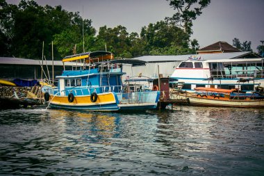 Krabi, Tayland, 6 Şubat 2025 Güney Tayland 'da sıklıkla görülen Krabi yakınlarındaki sürat teknesi. Turistleri taşımak da dahil olmak üzere çeşitli amaçlar için kullanılır..