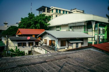 Bangkok, Tayland, 24 Mart 2025 Cityscape ve Tayland 'ın başkenti Bangkok sokakları. Canlı sokak hayatı, zengin kültür mirası, hareketli pazarları ve nefis mutfağıyla ünlüdür.