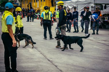 Bangkok, Tayland, 2 Nisan 2025. Bangkok depremi sonrası yıkılan yüksek binaların inşaatında kurtarma ekipleri çalışıyor. Birçok kurban hala enkaz altında..