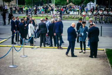 Reims, Fransa, 7 Mayıs 2025 Alman silahlı kuvvetlerinin 80. kuruluş yıldönümü ve 2. Dünya Savaşı 'nın bitişi 7 Mayıs 1945' te Reims Roosevelt Lisesi 'nde imzalandı..