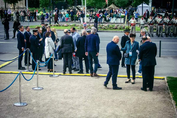 Reims, Fransa, 7 Mayıs 2025 Alman silahlı kuvvetlerinin 80. kuruluş yıldönümü ve 2. Dünya Savaşı 'nın bitişi 7 Mayıs 1945' te Reims Roosevelt Lisesi 'nde imzalandı..