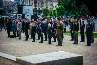 Reims, Fransa, 7 Mayıs 2025 Savaş Anıtı 'nda Özgürlük' ün 80. yıldönümü, Alman silahlı kuvvetlerinin teslim olması ve İkinci Dünya Savaşı 'nın sona ermesi anısına düzenlenen törenler..