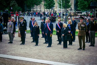 Reims, Fransa, 7 Mayıs 2025 Savaş Anıtı 'nda Özgürlük' ün 80. yıldönümü, Alman silahlı kuvvetlerinin teslim olması ve İkinci Dünya Savaşı 'nın sona ermesi anısına düzenlenen törenler..