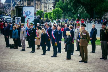Reims, Fransa, 7 Mayıs 2025 Savaş Anıtı 'nda Özgürlük' ün 80. yıldönümü, Alman silahlı kuvvetlerinin teslim olması ve İkinci Dünya Savaşı 'nın sona ermesi anısına düzenlenen törenler..