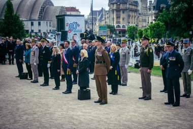 Reims, Fransa, 7 Mayıs 2025 Savaş Anıtı 'nda Özgürlük' ün 80. yıldönümü, Alman silahlı kuvvetlerinin teslim olması ve İkinci Dünya Savaşı 'nın sona ermesi anısına düzenlenen törenler..