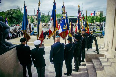 Reims, Fransa, 7 Mayıs 2025 Alman silahlı kuvvetlerinin 80. kuruluş yıldönümü ve 2. Dünya Savaşı 'nın bitişi 7 Mayıs 1945' te Reims Roosevelt Lisesi 'nde imzalandı..