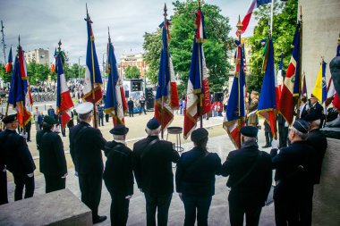 Reims, Fransa, 7 Mayıs 2025 Alman silahlı kuvvetlerinin 80. kuruluş yıldönümü ve 2. Dünya Savaşı 'nın bitişi 7 Mayıs 1945' te Reims Roosevelt Lisesi 'nde imzalandı..
