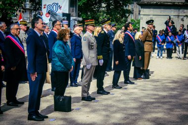 Reims, Fransa, 7 Mayıs 2025 Savaş Anıtı 'nda Özgürlük' ün 80. yıldönümü, Alman silahlı kuvvetlerinin teslim olması ve İkinci Dünya Savaşı 'nın sona ermesi anısına düzenlenen törenler..