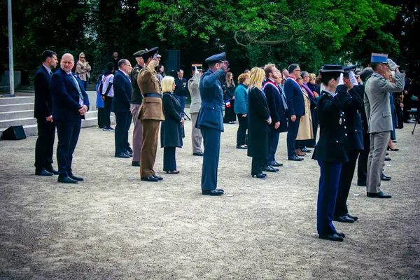 Reims, Fransa, 7 Mayıs 2025 Savaş Anıtı 'nda Özgürlük' ün 80. yıldönümü, Alman silahlı kuvvetlerinin teslim olması ve İkinci Dünya Savaşı 'nın sona ermesi anısına düzenlenen törenler..