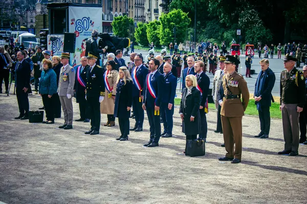 Reims, Fransa, 7 Mayıs 2025 Savaş Anıtı 'nda Özgürlük' ün 80. yıldönümü, Alman silahlı kuvvetlerinin teslim olması ve İkinci Dünya Savaşı 'nın sona ermesi anısına düzenlenen törenler..