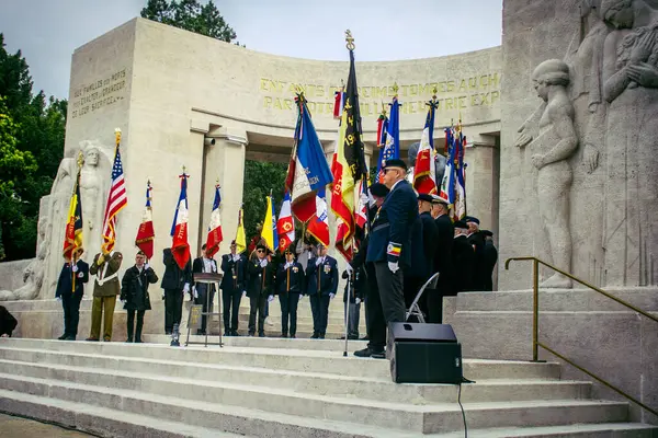 Reims, Fransa, 7 Mayıs 2025 Alman silahlı kuvvetlerinin 80. kuruluş yıldönümü ve 2. Dünya Savaşı 'nın bitişi 7 Mayıs 1945' te Reims Roosevelt Lisesi 'nde imzalandı..
