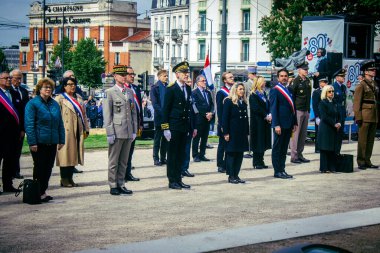 Reims, Fransa, 7 Mayıs 2025 Savaş Anıtı 'nda Özgürlük' ün 80. yıldönümü, Alman silahlı kuvvetlerinin teslim olması ve İkinci Dünya Savaşı 'nın sona ermesi anısına düzenlenen törenler..