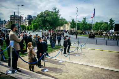 Reims, Fransa, 7 Mayıs 2025 Alman silahlı kuvvetlerinin 80. kuruluş yıldönümü ve 2. Dünya Savaşı 'nın bitişi 7 Mayıs 1945' te Reims Roosevelt Lisesi 'nde imzalandı..