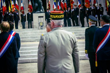 Reims, Fransa, 7 Mayıs 2025 Savaş Anıtı 'nda Özgürlük' ün 80. yıldönümü, Alman silahlı kuvvetlerinin teslim olması ve İkinci Dünya Savaşı 'nın sona ermesi anısına düzenlenen törenler..