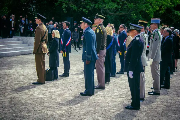 Reims, Fransa, 7 Mayıs 2025 Savaş Anıtı 'nda Özgürlük' ün 80. yıldönümü, Alman silahlı kuvvetlerinin teslim olması ve İkinci Dünya Savaşı 'nın sona ermesi anısına düzenlenen törenler..