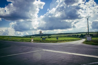 Reims, Fransa, 13 Mayıs 2025. Reims yakınlarında şampanya bağları. Şampanya şarapları dünya çapında bilinir ve eşsizdir çünkü sadece Fransa 'nın bu bölgesinde yetişir. Baharda yapraklar büyümeye başlar..