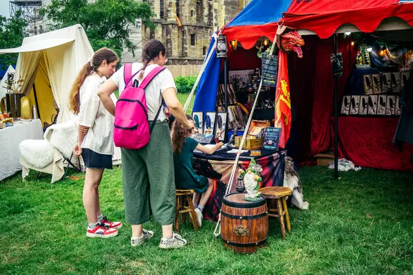 Reims, Fransa, 31 Mayıs 2025 Eğlence, Jean d 'Arc önderliğindeki Charles VII' nin taç giyme töreninde 17 Temmuz 1429 'da Reims' de gerçekleşti..