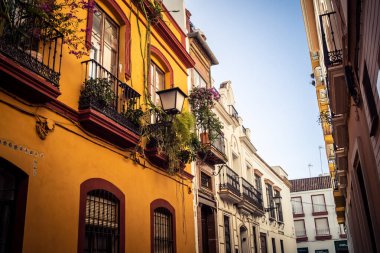 Seville, İspanya, 21 Eylül 2025 Seville şehir merkezindeki tarihi bölgedeki binaların mimarisi ve cephesi.