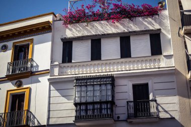Seville, İspanya, 21 Eylül 2025 Seville şehir merkezindeki tarihi bölgedeki binaların mimarisi ve cephesi.