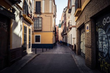 Seville, Spain, September 21, 2025 Streets and cityscape of the buildings in the historic district in downtown Seville.