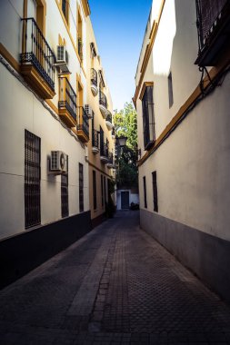 Seville, İspanya, 21 Eylül 2025 Sevilla şehir merkezindeki tarihi binaların ve sokakların manzarası.