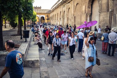 Cordoba, İspanya, 2 Ekim 2025. Turistler Cordoba Camii Katedrali 'ni ziyaret ediyorlar. Eski camii nedeniyle resmi olarak 