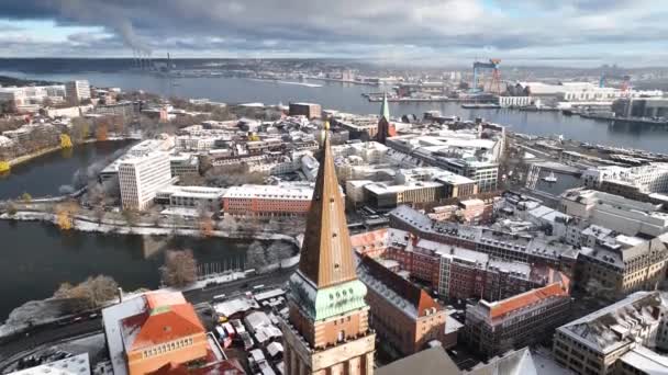 Zimowy Widok Kiel Kieler Frde Grudniu Wieża Ratusza Widok Kieler — Wideo stockowe