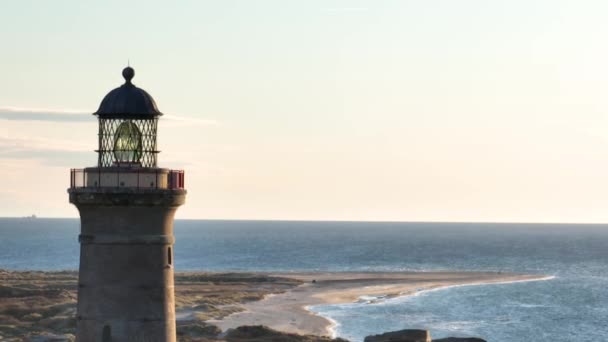 Flygbilder Kusten Med Den Berömda Skagen Grey Lighthouse Skagen Fyr — Stockvideo