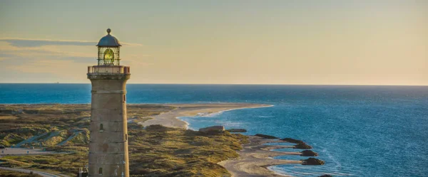 Panorama Pohled Pobřeží Slavným Majákem Skagen Grey Lighthouse Skagen Fyr — Stock fotografie