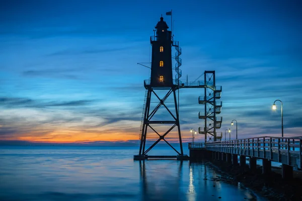 Obereversand Lighthouse Sunset Silhouette Historic Lighthouse Obereversand Kutterhafen Dorum Neufeld — Stock Photo, Image
