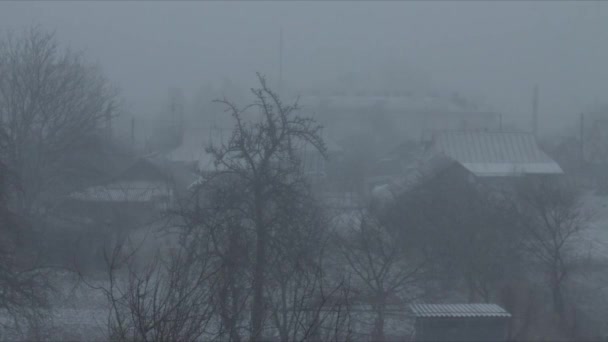 Śnieg Mieście Ciągu Dnia Dzielnicy Miasta Pada Silny Śnieg Wysokiej — Wideo stockowe