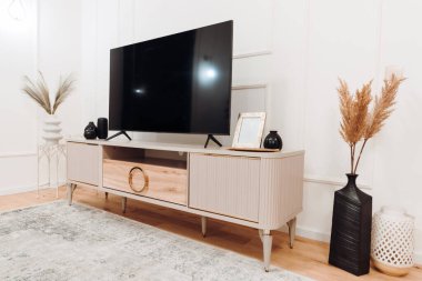 Interior design details with stylish accessories and modern furniture 