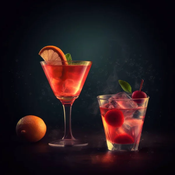 Detaljer Frukt Cocktails Mot Mörk Bakgrund Uppgifter Alkoholhaltiga Drycker — Stockfoto