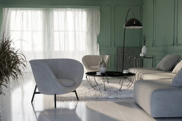 Snygg Lyxig Mysig Inredning Modern Lägenhet Med Enkla Moderna Mjuka — Stockfoto