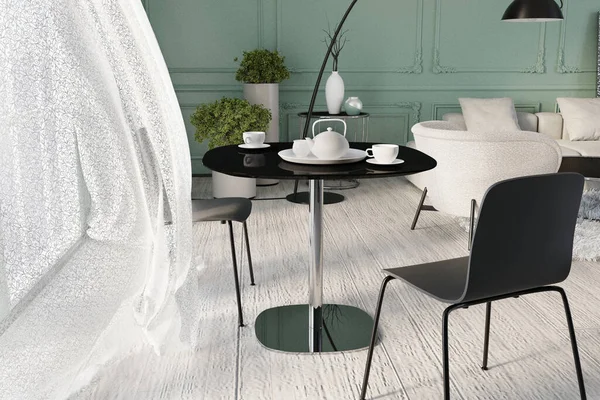 Snygg Lyxig Mysig Inredning Modern Lägenhet Med Enkla Moderna Mjuka — Stockfoto