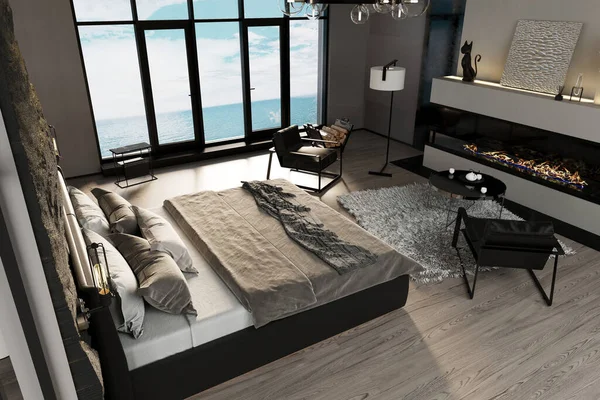 Luxo Apartamentos Elegantes Com Janelas Panorâmicas Grande Vista Para Mar — Fotografia de Stock