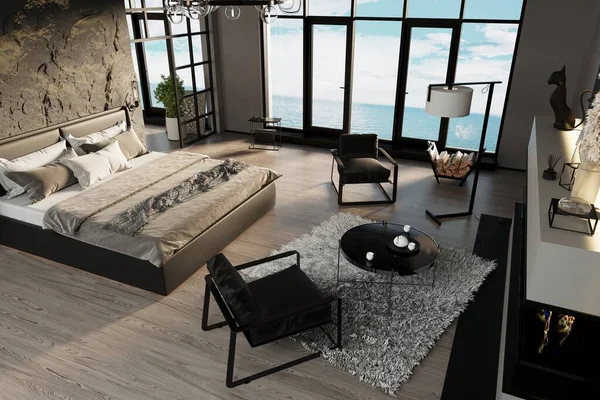 Appartements Élégants Luxe Avec Fenêtres Panoramiques Vue Magnifique Sur Mer — Photo