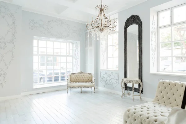Luxe Rijke Woonkamer Interieur Design Met Elegante Klassiek Meubilair Wand — Stockfoto