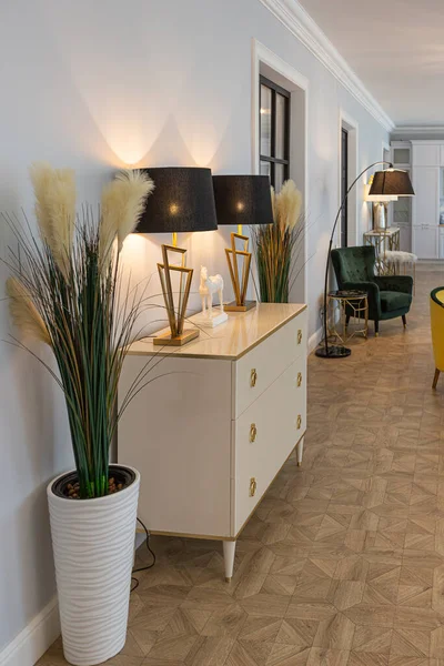 Luxus Interieur Einer Modernen Wohnung Hellen Farben Mit Stilvollen Möbeln — Stockfoto