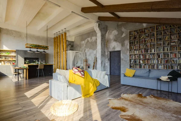 Intérieur Style Loft Sombre Grande Maison Campagne Confortable Appartement Ouvert — Photo